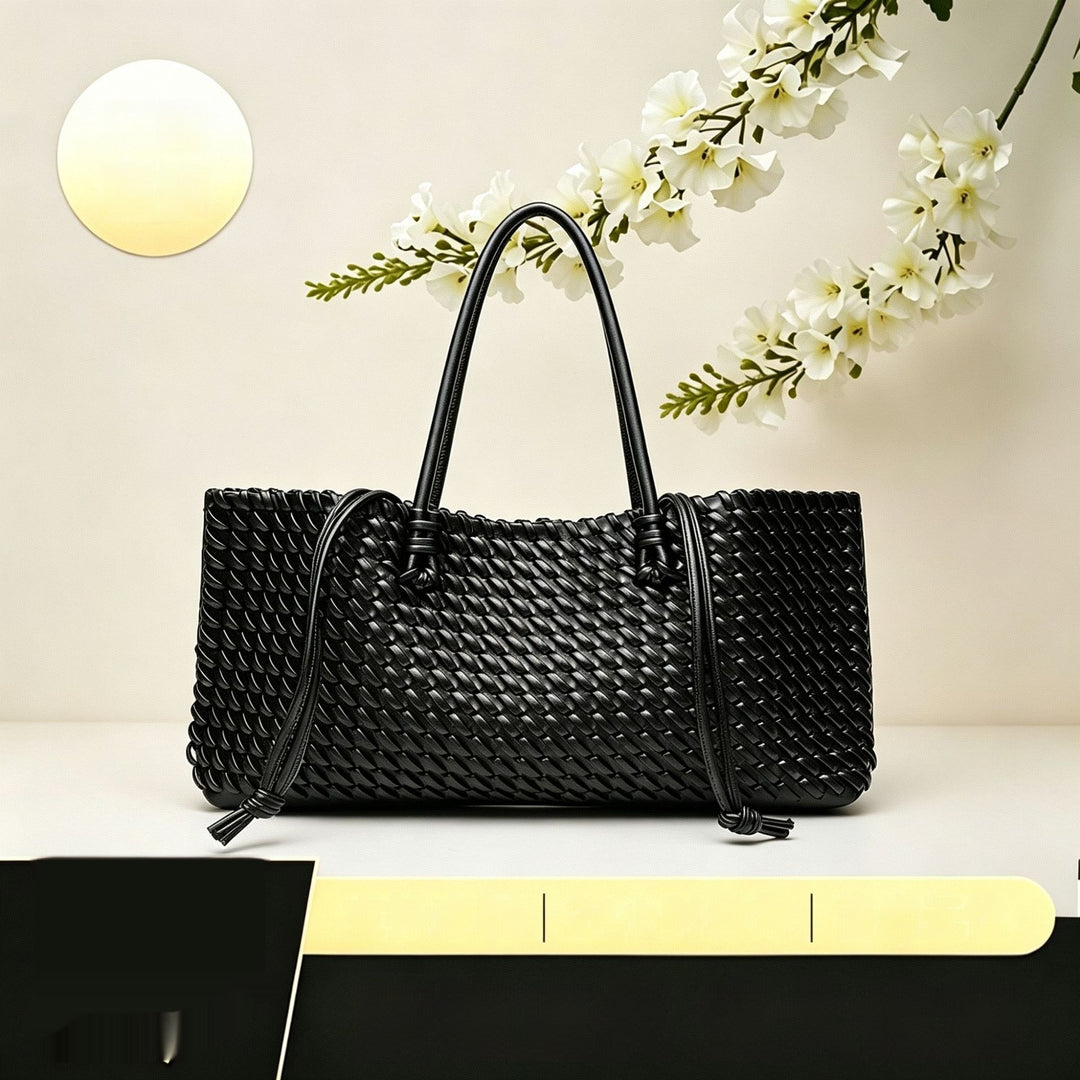 Woven Tote Bag for Women – Vegan Leather, Structured Design