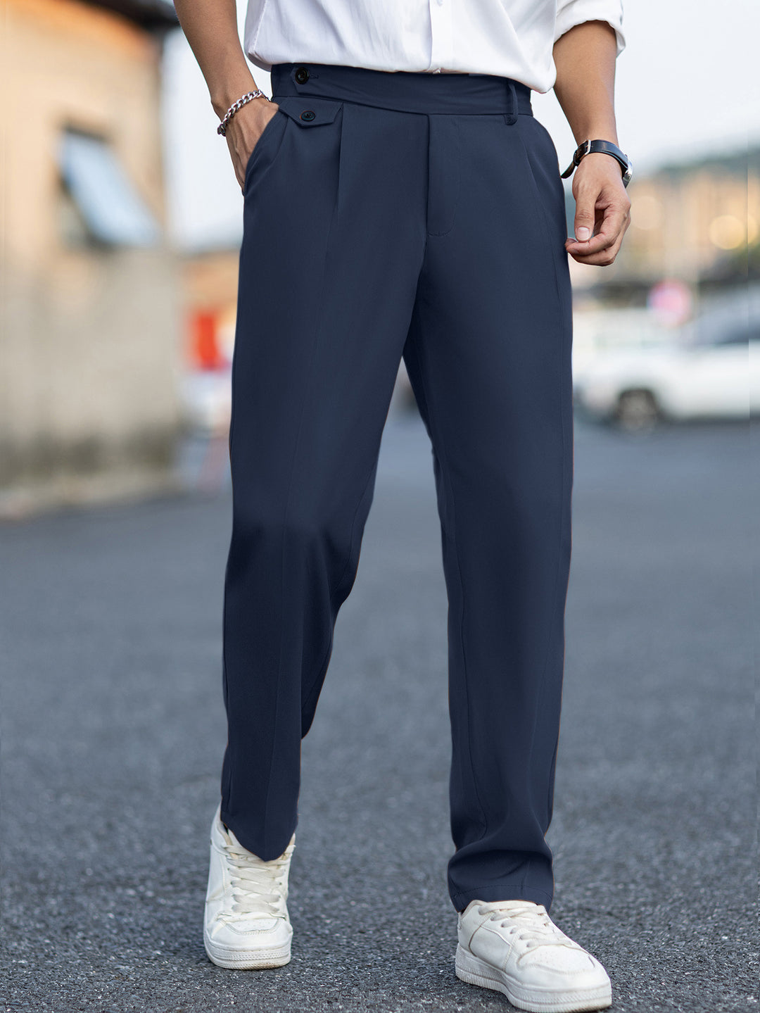 Men's Straight-Leg Trousers – Pleated Casual Style