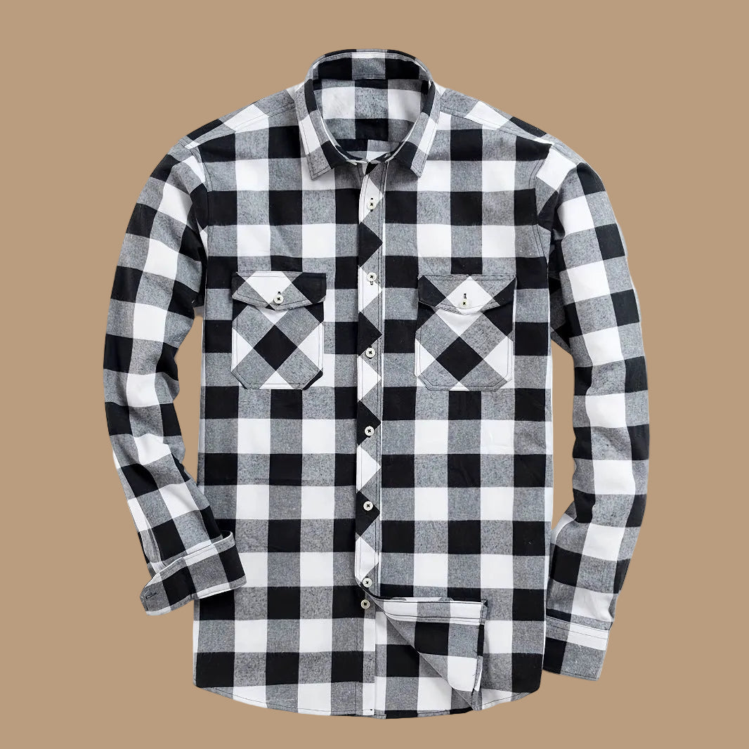 Men's Plaid Flannel Shirt – Relaxed Long Sleeve Button-Up Overshirt