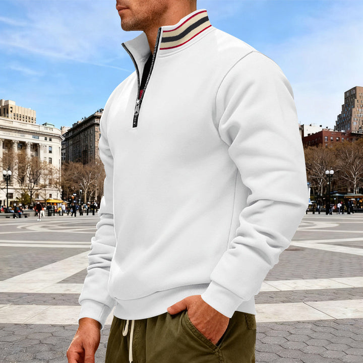 Men's Thermal Fleece-Lined Hoodie Stand Collar Half-Zip Pullover