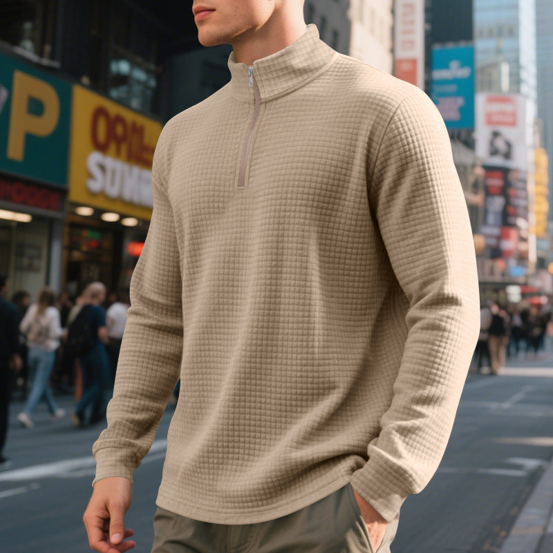 Men's Half Zip Sweater – Textured Jacquard Knit Pullover