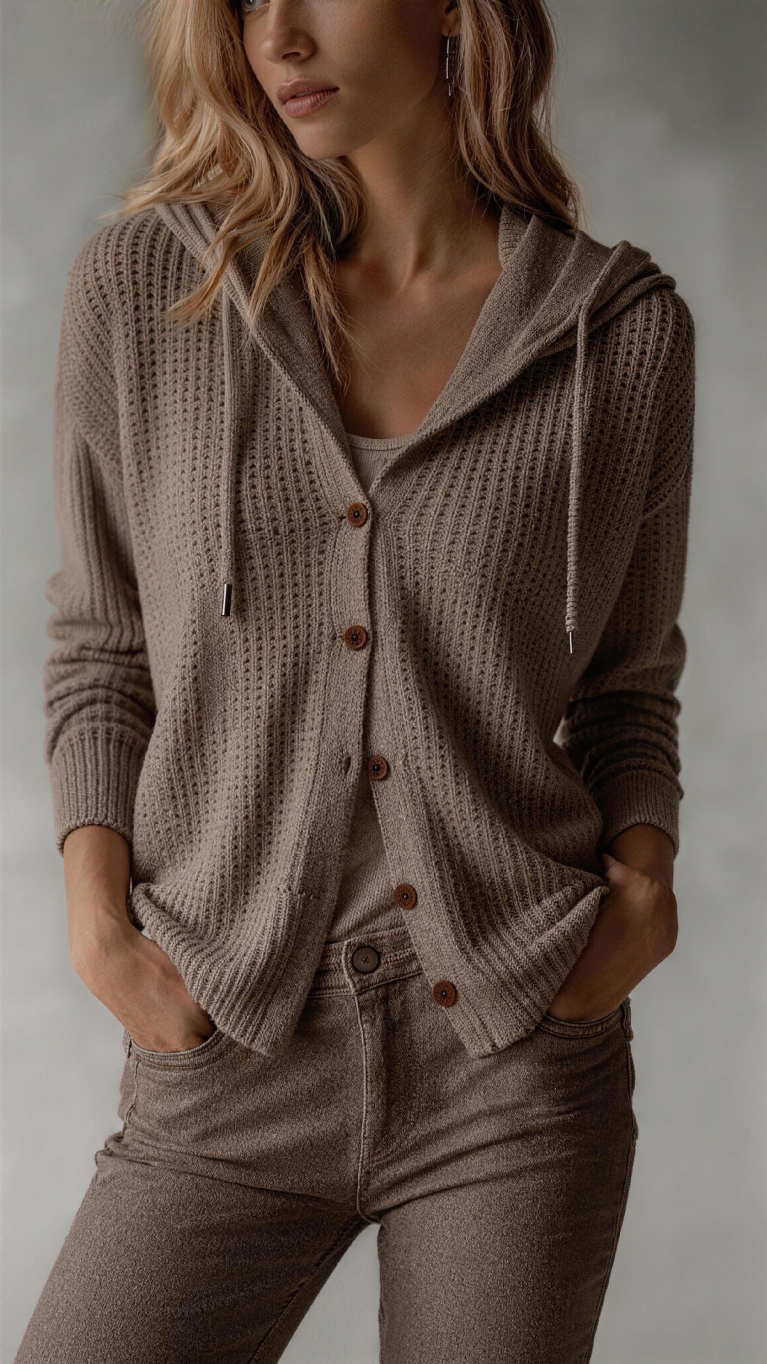 Women's Knitted Hooded Cardigan – Relaxed Fit Everyday Layer