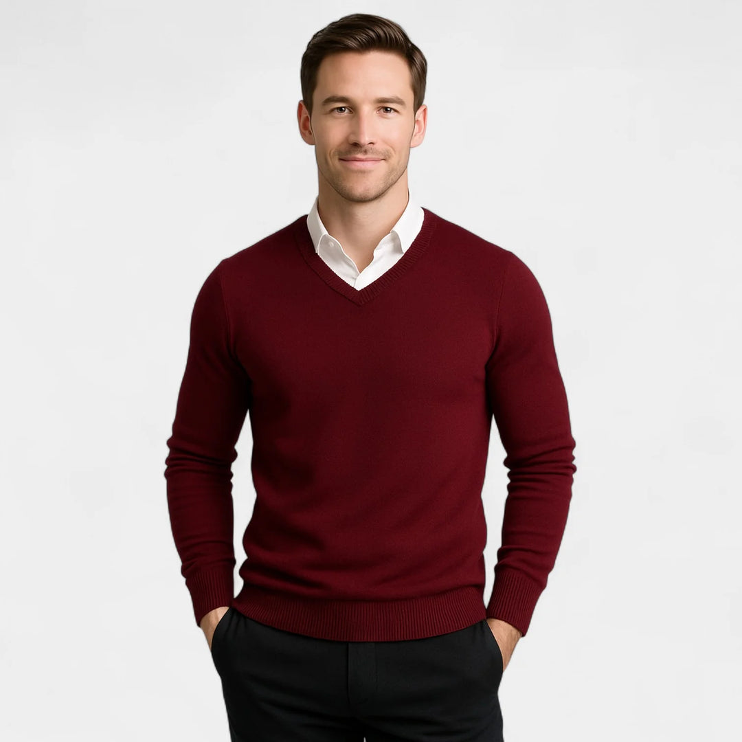 Men's Technical Knit V-Neck Sweater – Slim Fit Performance Pullover