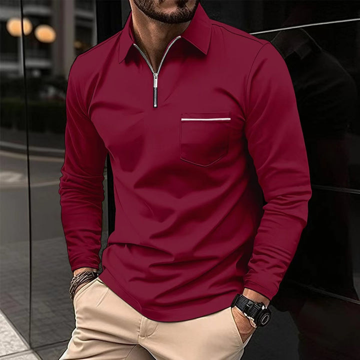 Men's Zip Pocket Polo Shirt – Cotton-Blend Quarter-Zip Top