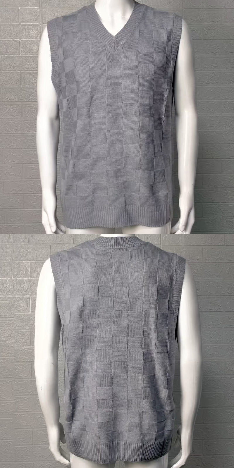 Men's Plaid Knit Pullover Vest – Soft Acrylic Streetwear Layer