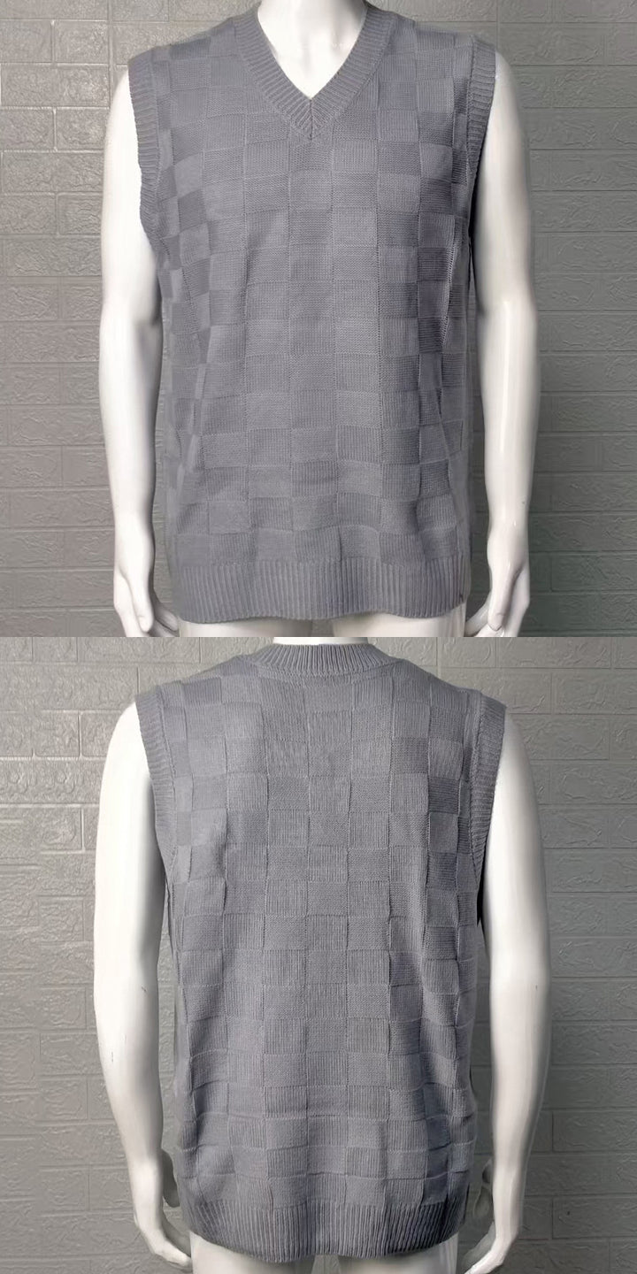 Men's Plaid Knit Pullover Vest – Soft Acrylic Streetwear Layer