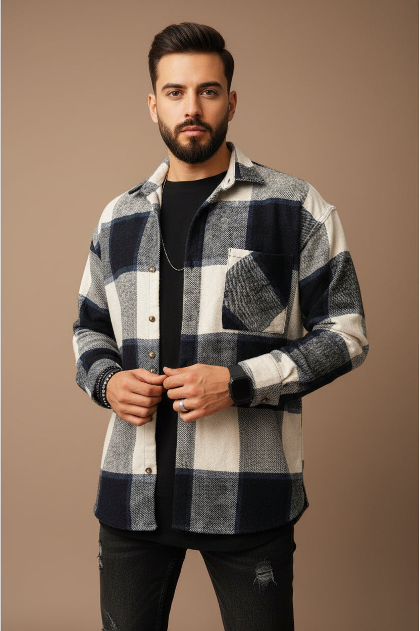 Men's Plaid Long Sleeve Shirt with Pocket – Relaxed Cotton Blend
