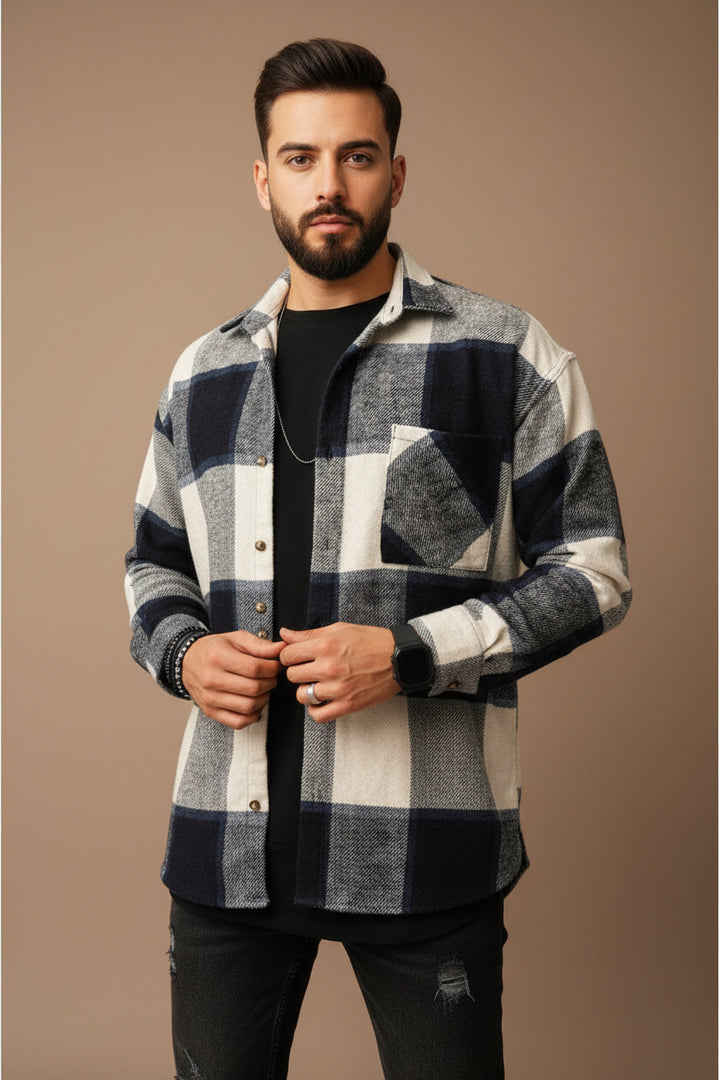 Men's Plaid Long Sleeve Shirt with Pocket – Relaxed Cotton Blend