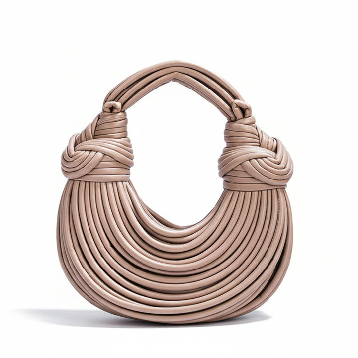 Women's Leather Handbag – Woven Knot Handle, Crescent Design