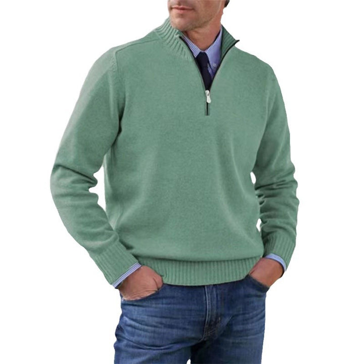 Men's Zipper Knit Sweater Stand Collar – Soft Cotton Blend