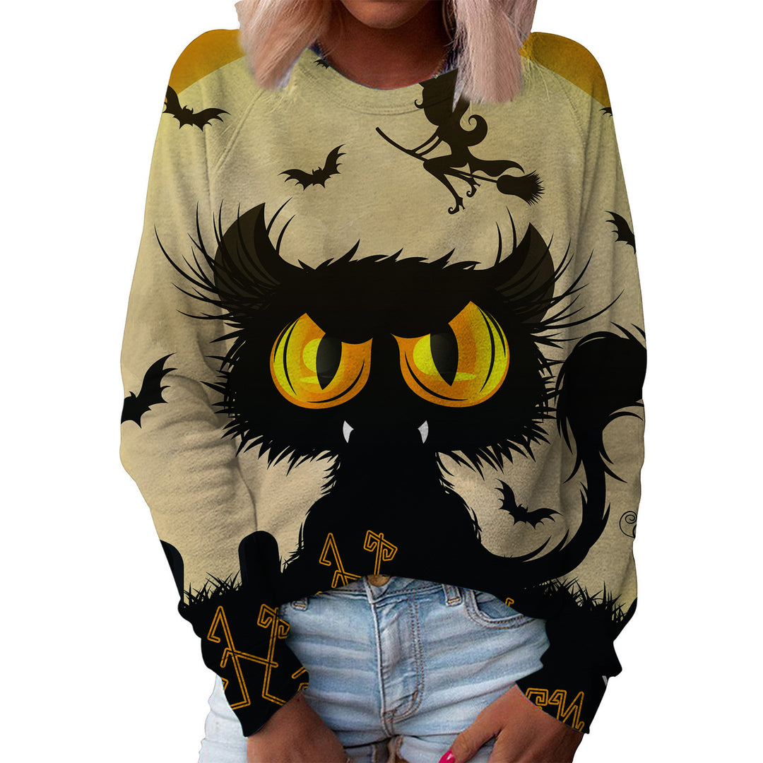 Women's Printed Pullover Top – Festive Graphic Round Neck