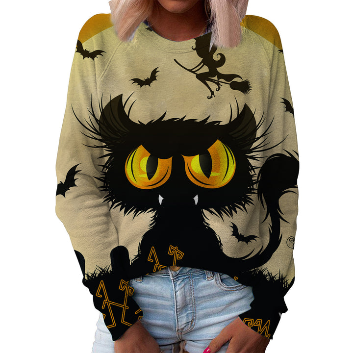 Women's Printed Pullover Top – Festive Graphic Round Neck