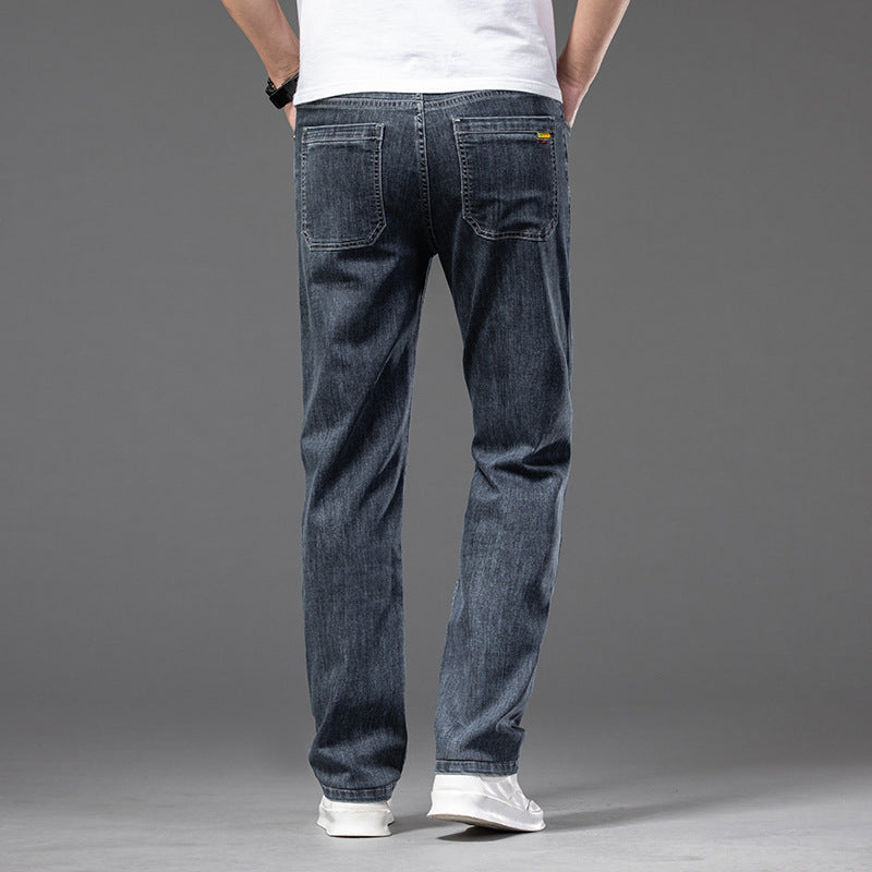 Men's Denim Stretch Trouser – Straight-Leg, Half Elastic Waist