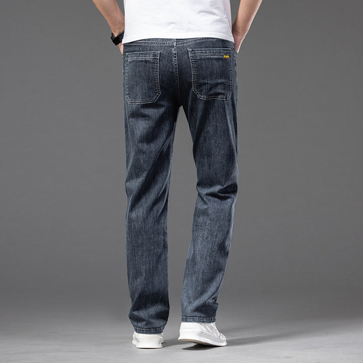 Men's Denim Stretch Trouser – Straight-Leg, Half Elastic Waist