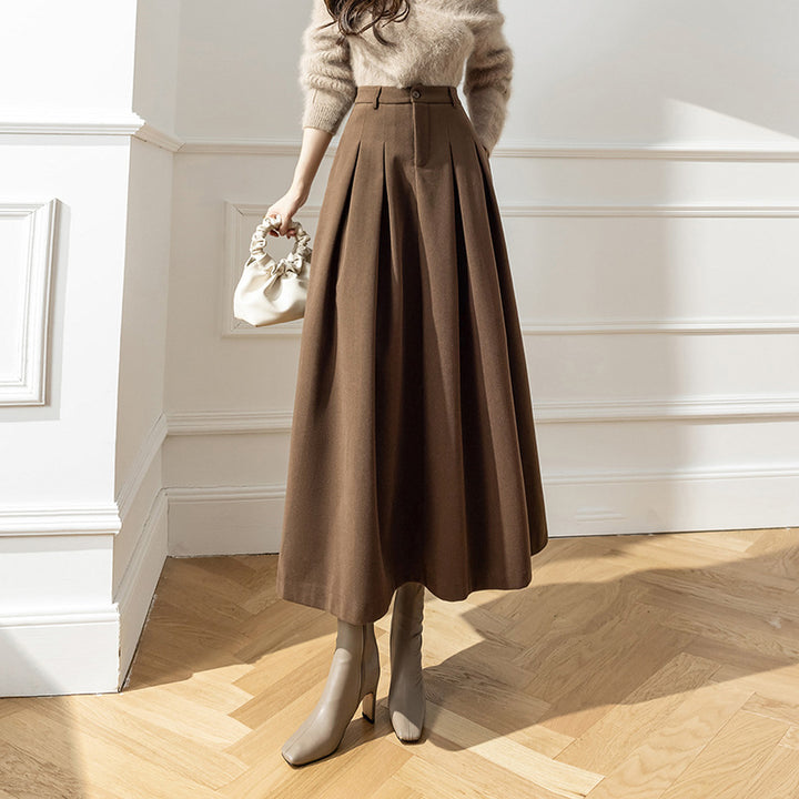 Women's Pleated Midi Skirt – Metal Silk High Waist A-Line Draped