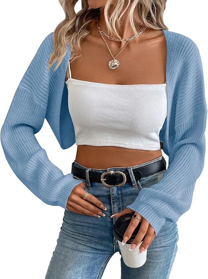 Knit Cardigan for Women – Cropped Ribbed Shawl Open Front