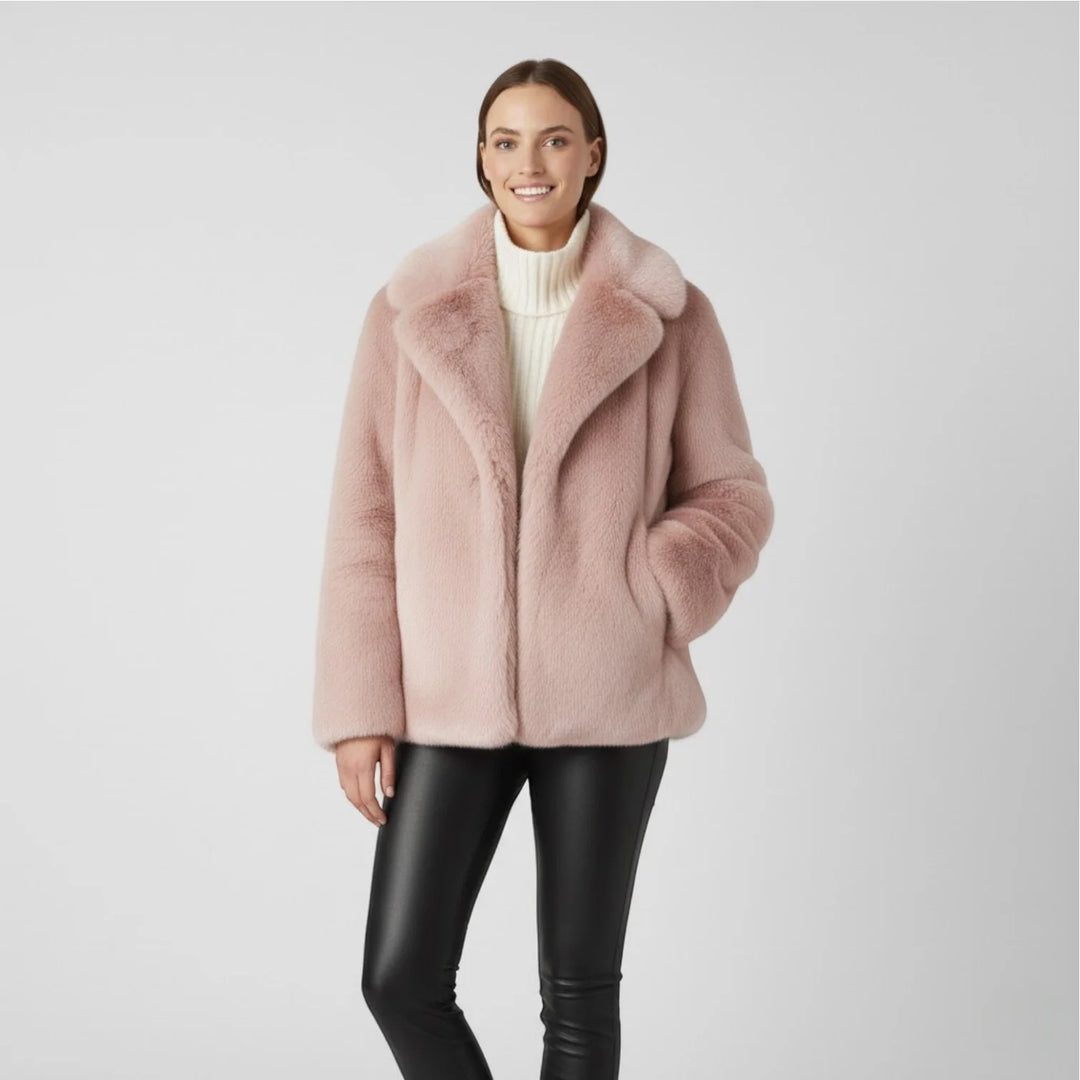 Women's Winter Coat – Soft Drape with Faux Fur Collar