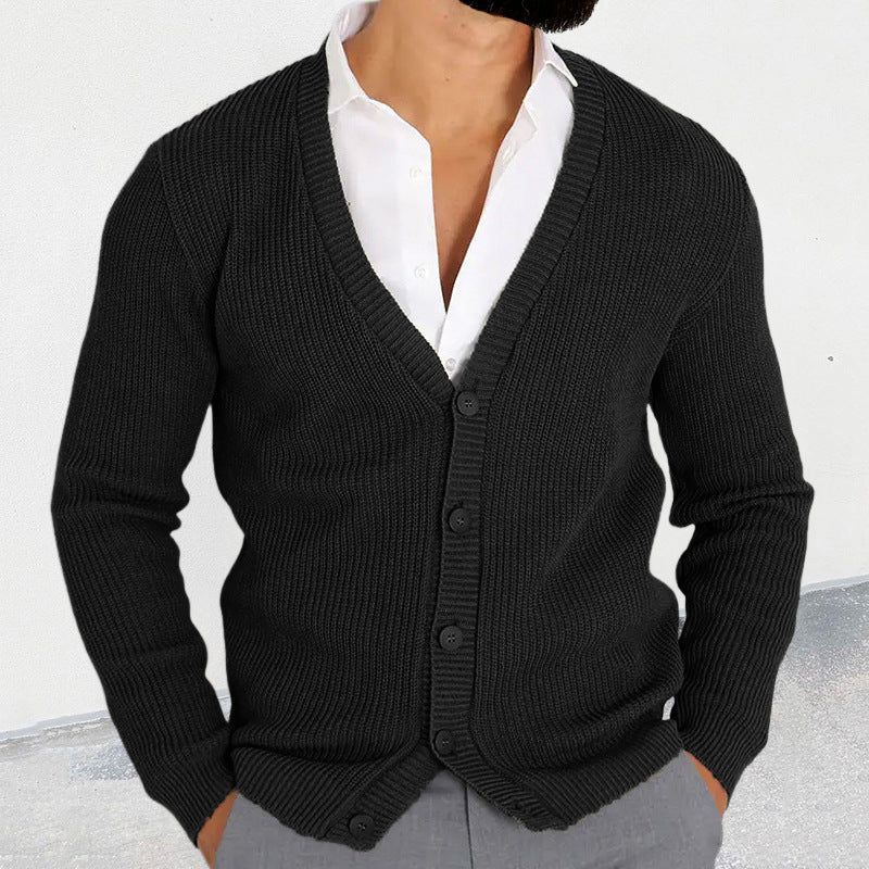 Men's Cardigan Slim Fit V-Neck – Cotton Knit, Button Front