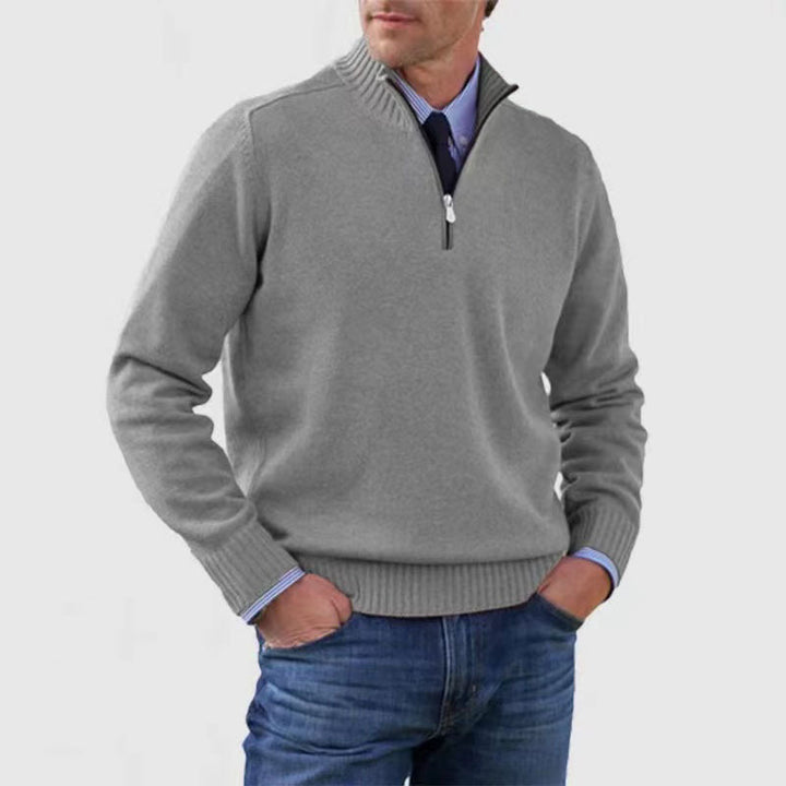 Men's Zipper Knit Sweater Stand Collar – Soft Cotton Blend