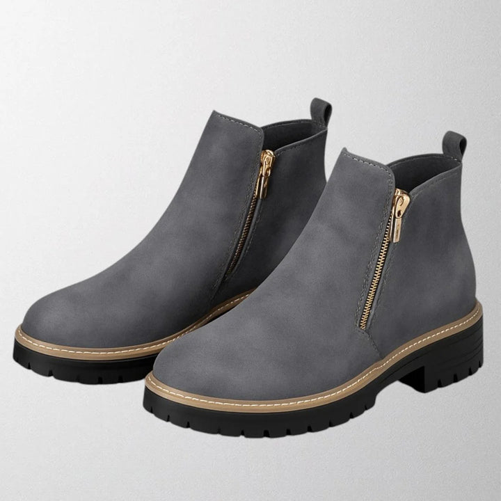 Women's Suede Ankle Boot – Chunky Mid Heel Side Zip Design