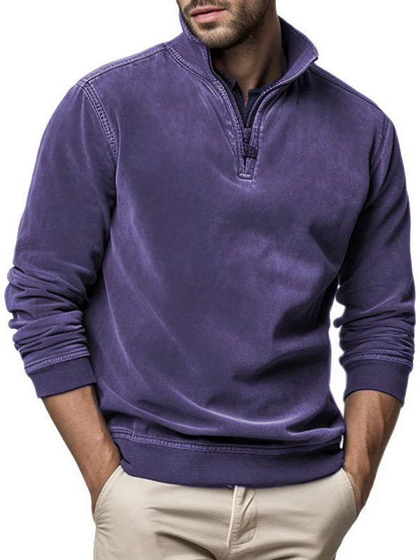 Men's Half Zip 3D Printed Sweater with Textured Patch Pocket