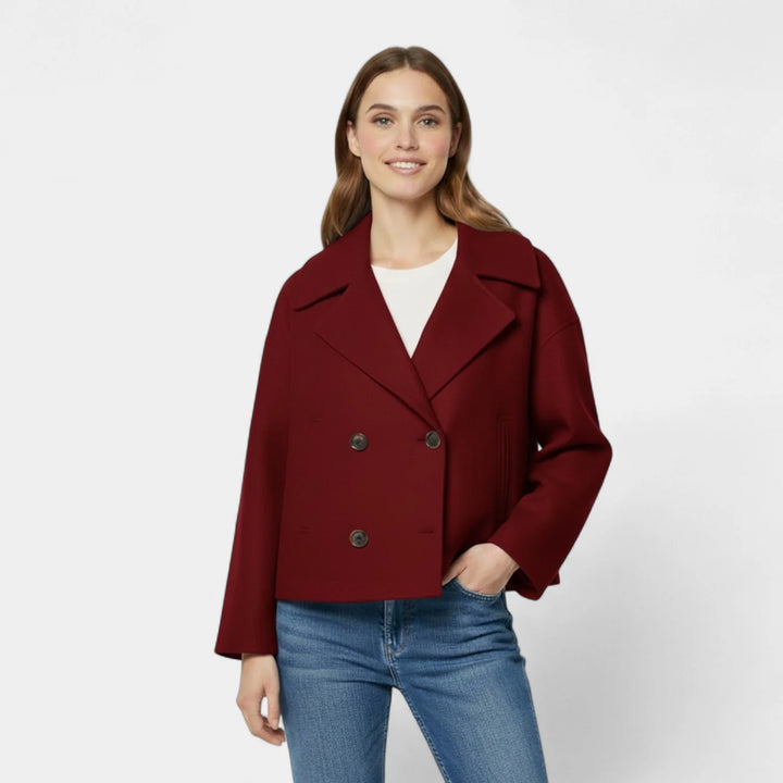 Women's Cropped Wool Blend Jacket – Double-Breasted, Structured Fit