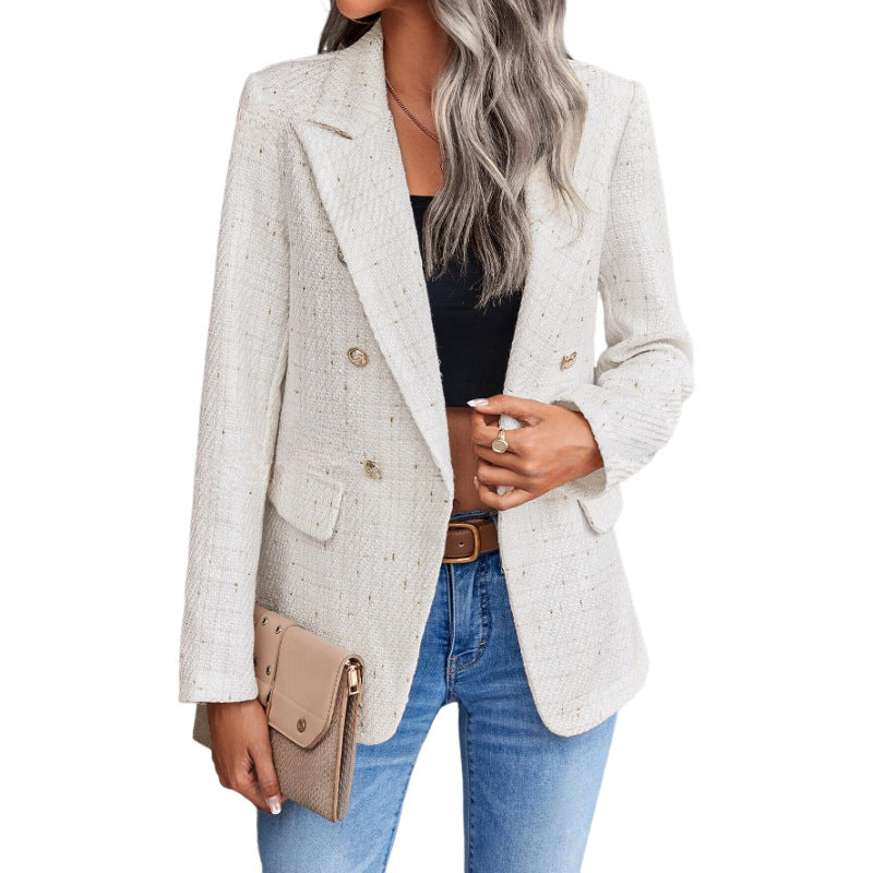 Tweed Double Breasted Jacket for Women – Structured Lapel Blazer