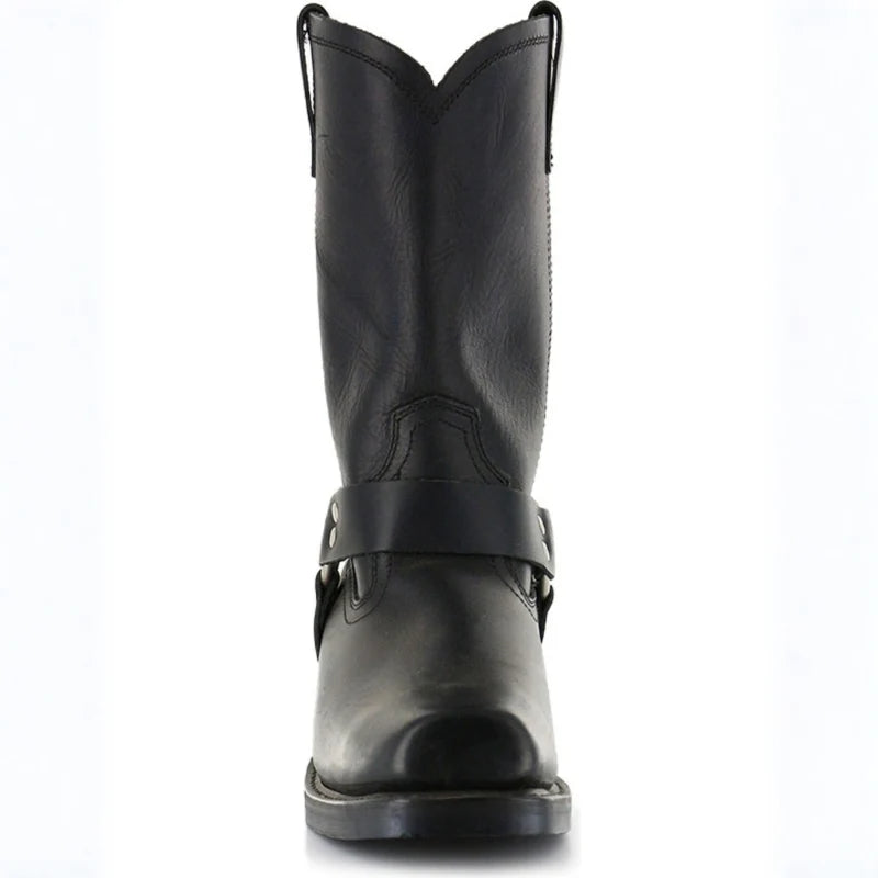 Men's Leather Short Boot – Retro Cowboy, Embossed Harness