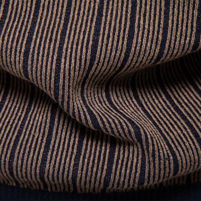 Men's Cotton Blend Slim Pullover Top – Half Turtleneck Striped Design