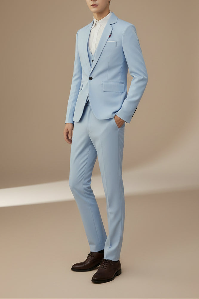 Men's Slim Fit Cotton Three Piece Suit – Tailored Business Set