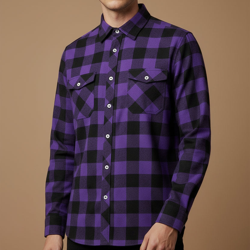 Men's Plaid Flannel Shirt – Relaxed Long Sleeve Button-Up Overshirt