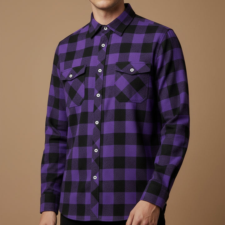 Men's Plaid Flannel Shirt – Relaxed Long Sleeve Button-Up Overshirt
