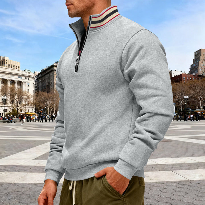 Men's Thermal Fleece-Lined Hoodie Stand Collar Half-Zip Pullover
