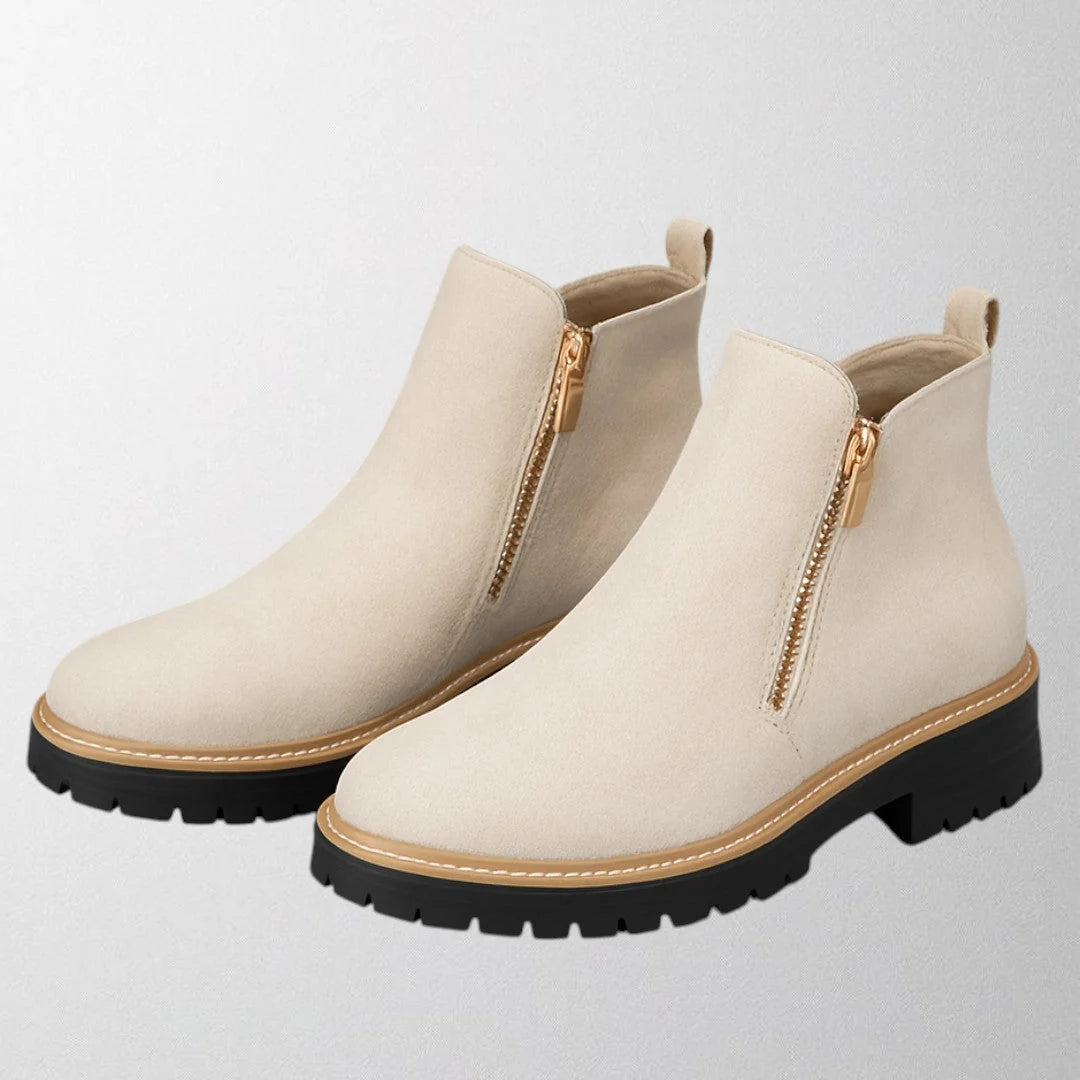 Women's Suede Ankle Boot – Chunky Mid Heel Side Zip Design
