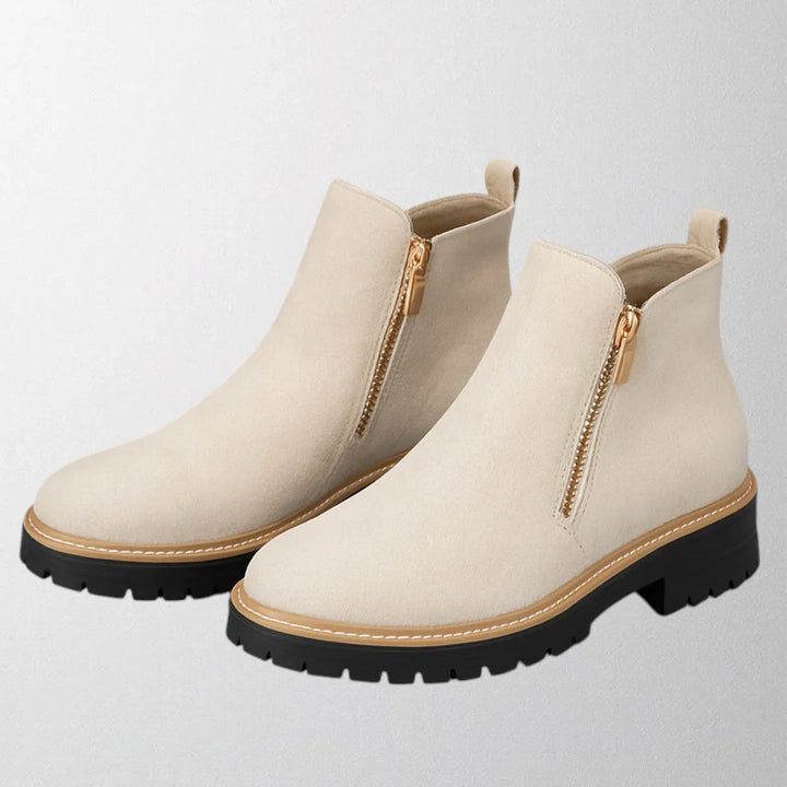 Women's Suede Ankle Boot – Chunky Mid Heel Side Zip Design