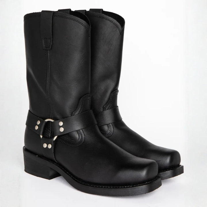 Men's Leather Short Boot – Retro Cowboy, Embossed Harness