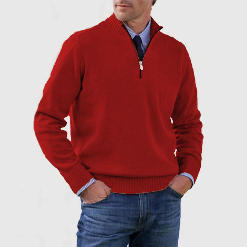 Men's Zipper Knit Sweater Stand Collar – Soft Cotton Blend