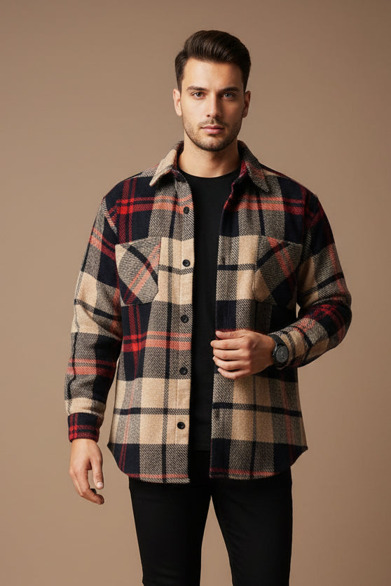 Men's Plaid Long Sleeve Shirt with Pocket – Relaxed Cotton Blend