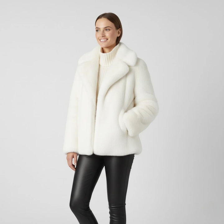 Women's Winter Coat – Soft Drape with Faux Fur Collar