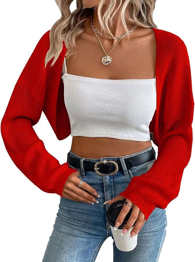 Knit Cardigan for Women – Cropped Ribbed Shawl Open Front