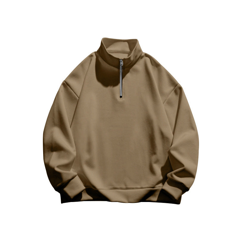 Men's Hoodie – Brushed Wool-Lined Half Zip Stand Collar Pullover