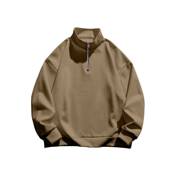 Men's Hoodie – Brushed Wool-Lined Half Zip Stand Collar Pullover