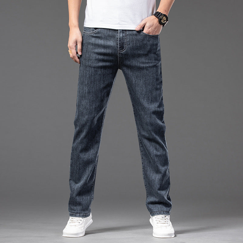 Men's Denim Stretch Trouser – Straight-Leg, Half Elastic Waist