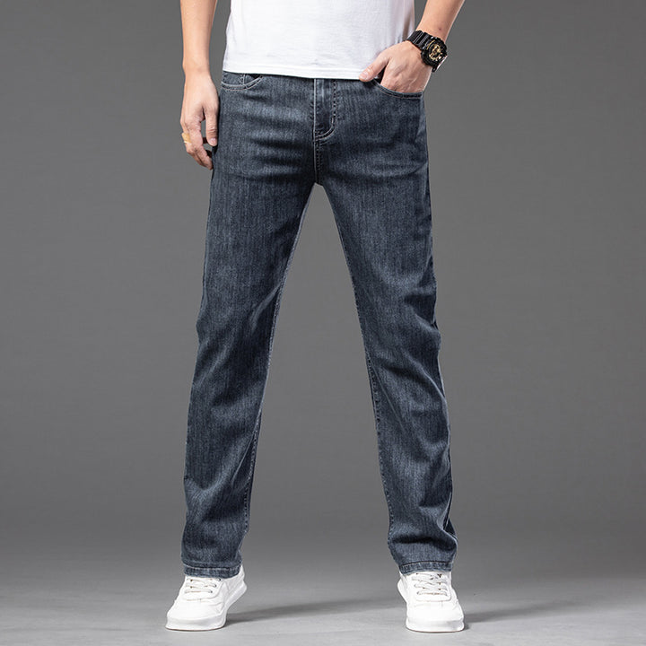 Men's Denim Stretch Trouser – Straight-Leg, Half Elastic Waist