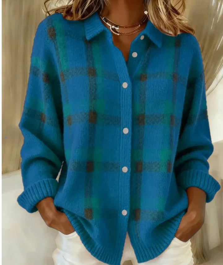 Women's Ribbed Knit Blouse Cardigan Style with Loose Fit Collar