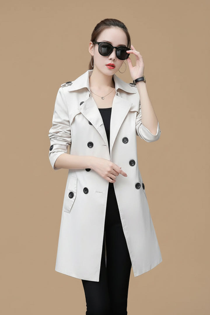Women's Trench Coat – Slim Double Breasted Cotton Blend, Belted