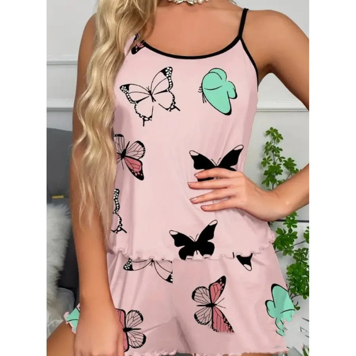 Butterfly Print Pajama Set for Women – Soft Two Piece Sleepwear