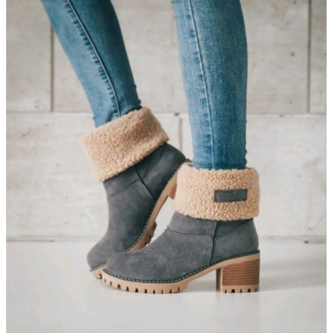 Women's Suede Mid-Tube Boot – Low Block Heel, Cushioned Comfort