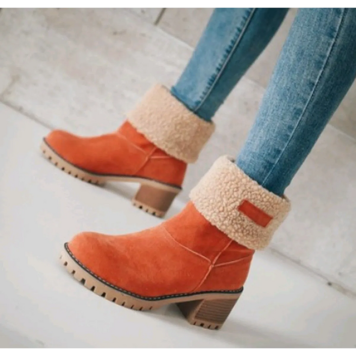 Women's Suede Mid-Tube Boot – Low Block Heel, Cushioned Comfort