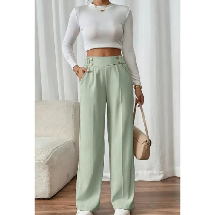 Women's High Waist Draped Trousers – Relaxed Fit Lightweight Wool Pants